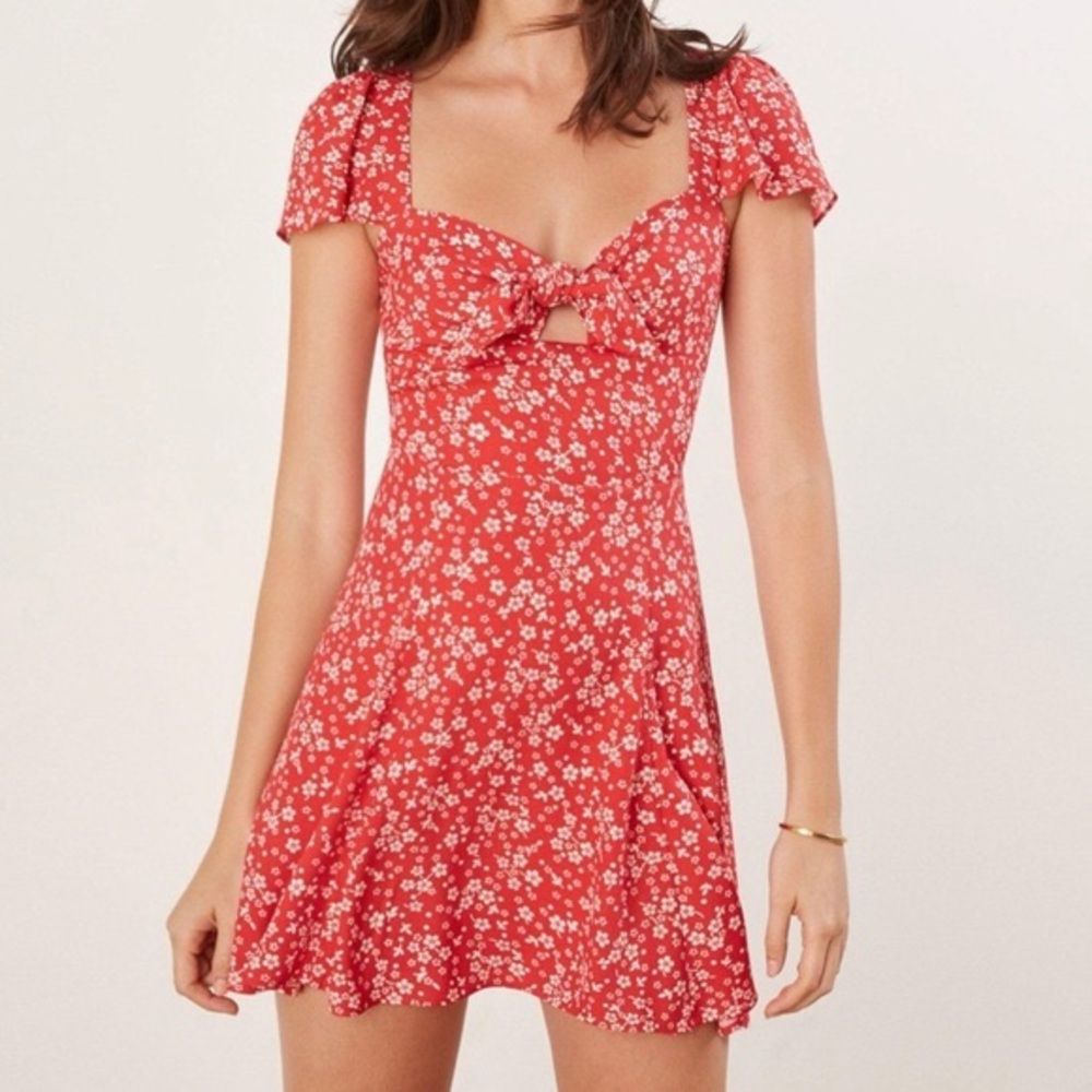Reformation Elio Floral Red Dress 6